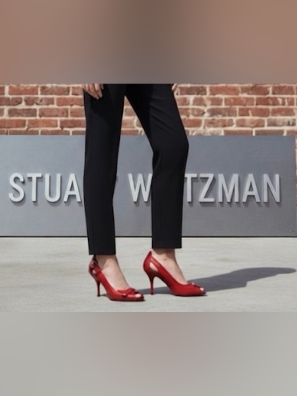 Authentic Stuart Weitzman designer patent red leather open toe heels pumps sz 7